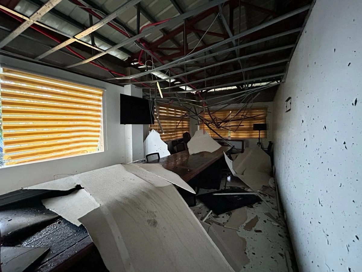 Tropical Cyclone Emong damages ceilings and shatters windows at the headquarters of Joint Task Force Karagatan at Naval Station Ernesto Ogbina in San Fernando City, La Union. (Photo: Philippine Navy)