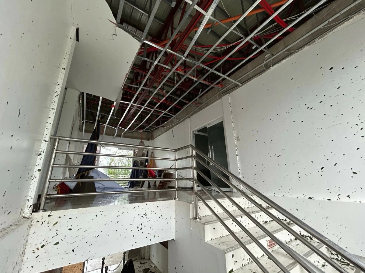 Tropical Cyclone Emong damages ceilings and shatters windows at the headquarters of Joint Task Force Karagatan at Naval Station Ernesto Ogbina in San Fernando City, La Union. (Photo: Philippine Navy)