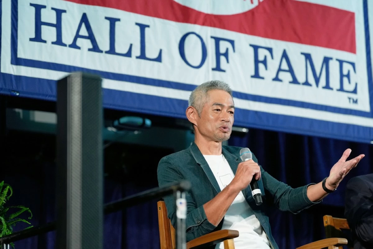 Baseball Hall of Fame inductee Ichiro Suzuki speaks to reporters during a news conference in Cooperstown, N.Y., Saturday, July 26, 2025. (AP Photo/Seth Wenig)