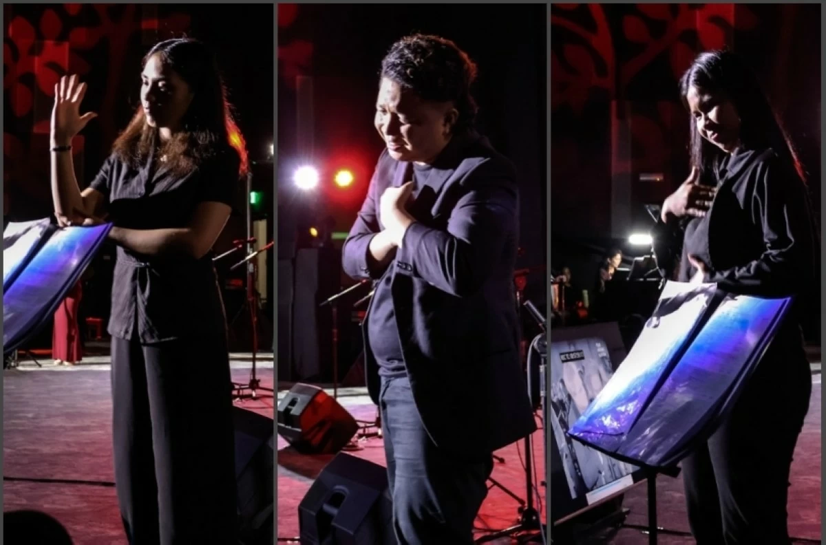 Deaf interpreters Audrie Gracie Garcia, Mark Laygo, and Gwenn Borga transformed Beethoven’s music into a visually moving experience (Photos from Jayzel Mirandilla)

