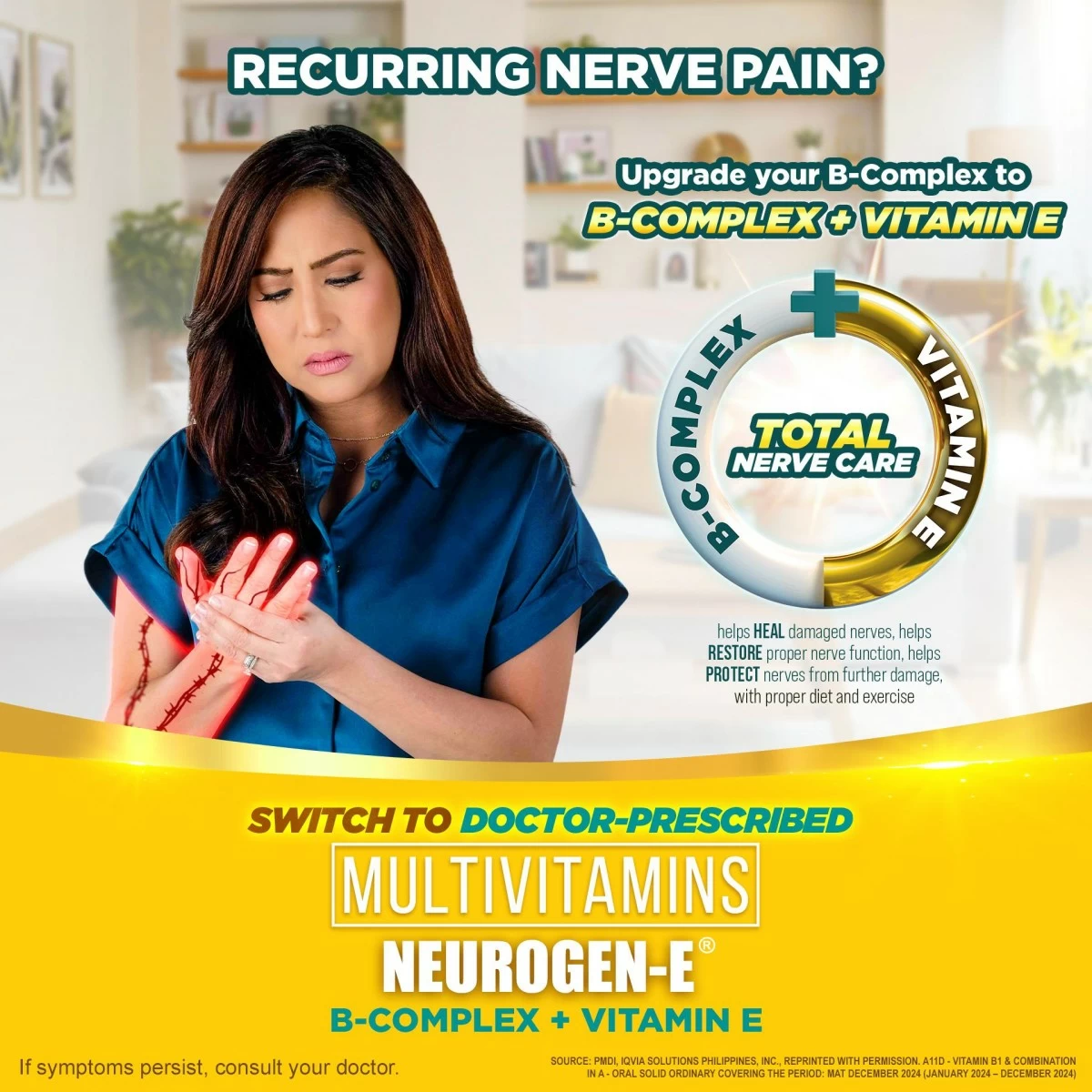 Neurogen-E: Optimal Vitamin B + E that helps promote healthy nerves and provide relief from numbness and tingling sensation, with proper diet and exercise.