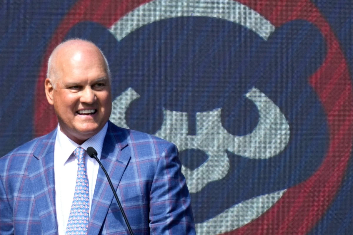 FILE - Former Chicago Cubs player Ryne Sandberg speaks before the team unveils a statue of him before a baseball game against the New York Mets in Chicago, Sunday, June 23, 2024. (AP Photo/Nam Y. Huh,File)