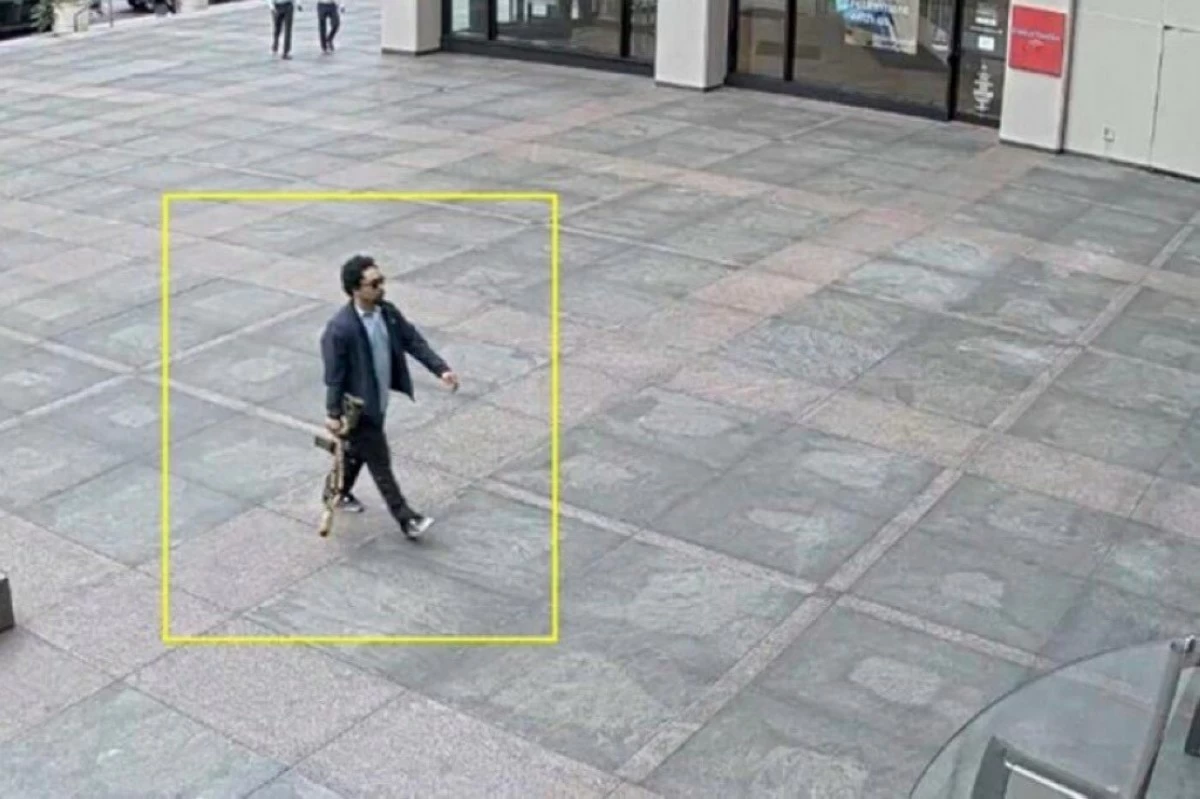 This image from surveillance video obtained by The Associated Press shows Shane Tamura outside a Manhattan office building on Monday, July 28, 2025 in New York.  (AP Photo)