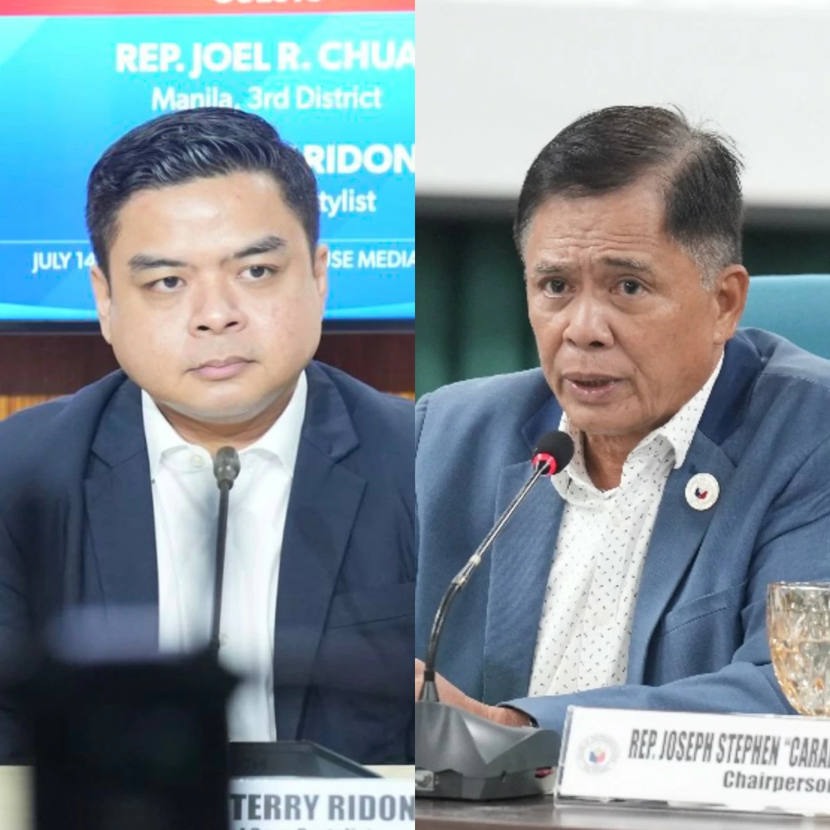 Bicol Saro Party-list Rep. Terry Ridon (left), former Abang Lingkod Party-list Rep. Joseph Stephen Paduano (PPAB)
