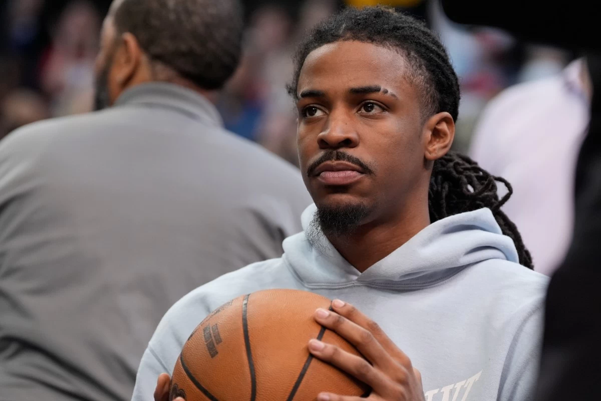 FILE -Memphis Grizzlies guard Ja Morant watches from the bench during the first half in Game 4 of an NBA basketball first-round playoff series against the Oklahoma City Thunder, April 26, 2025, in Memphis, Tenn. (AP Photo/George Walker IV, File)