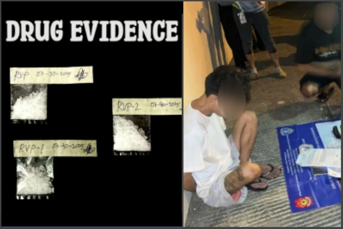 The confiscated shabu and the suspect arrested on July 30 in Taguig (photos from Taguig police / SPD)