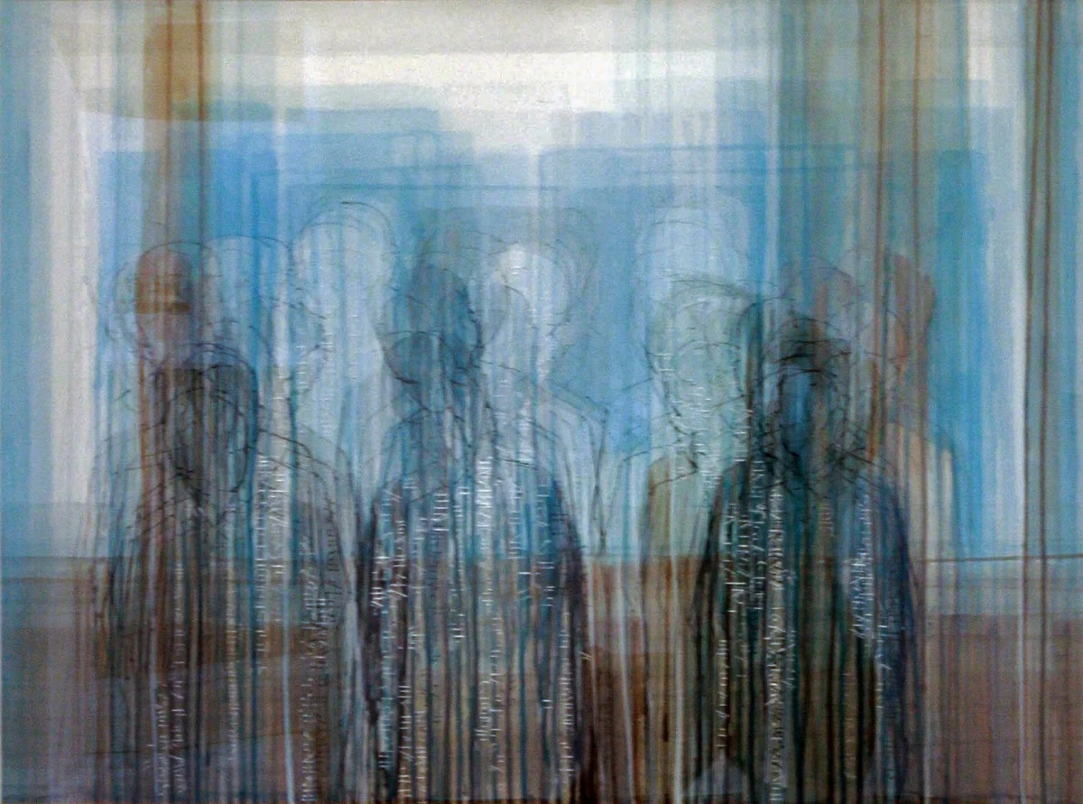 'SILENT LUCIDITY OF THE CROWD,' mixed media on cotton paper, 22.06x29.94 in, 2025