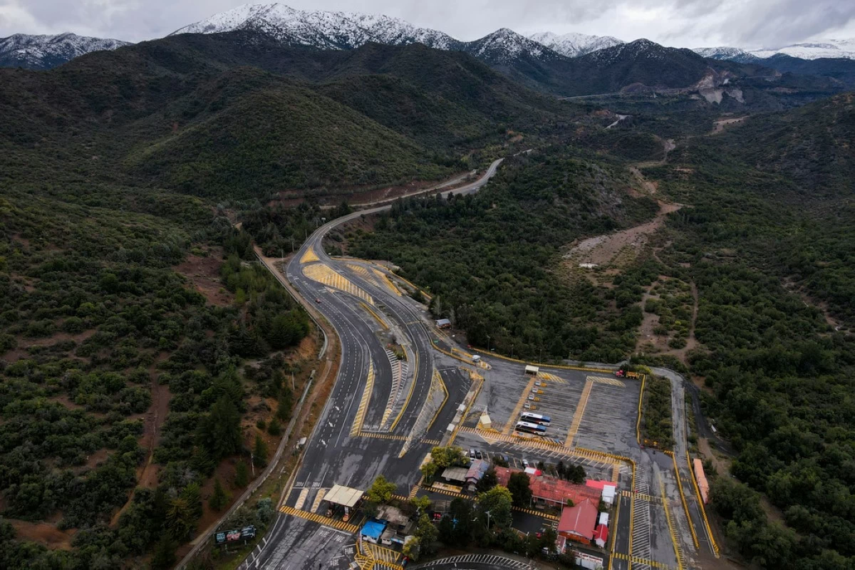 FILE - Aerial view of El Teniente copper mine, operated by Codelco, where a collapse killed one worker and trapped five others underground, leading to a suspension of operations in Rancagua Chile, Aug. 2, 2025. (AP Photo/Esteban Felix, file)