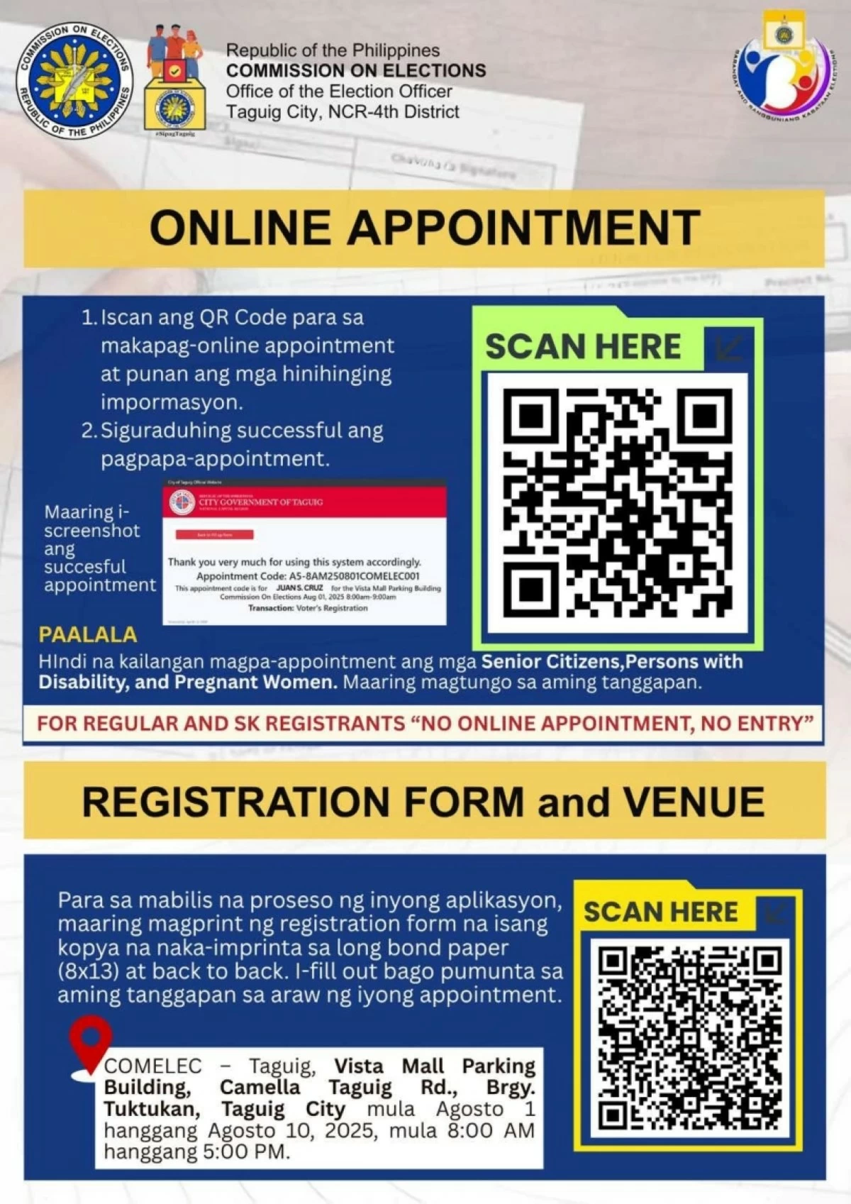 Online appointment and registration form (Photo from Comelec Taguig) 