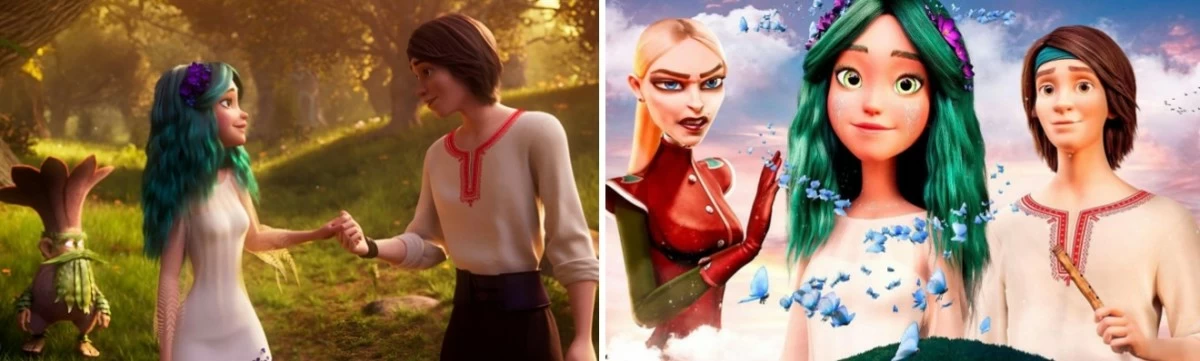The film Mavka  is a love story between an enchanted forest dweller (Mavka) and a human (Lukas), and their battle with the villain Kylina