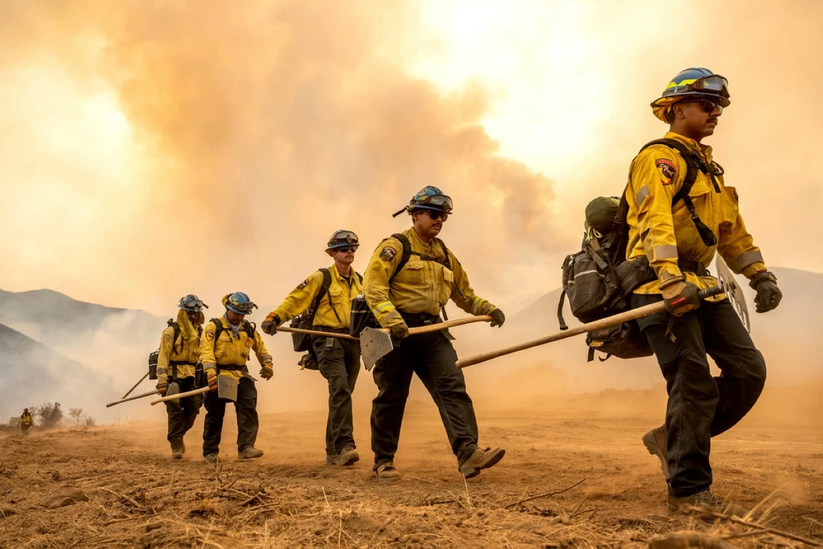 Firefighters battle the Gifford Fire burning on Monday, Aug. 4, 2025, in Los Padres National Forest, Calif. (AP Photo/Noah Berger)