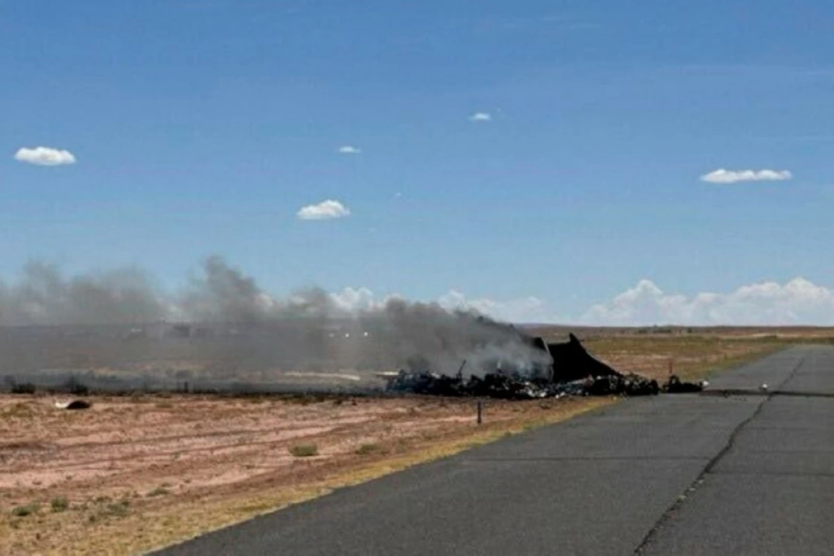 This image released by the Navajo Nation Police Department shows a medical transport plane after it crashed near the airport in Chinle, Ariz., on Tuesday, Aug. 5, 2025. (Navajo Nation Police Department)