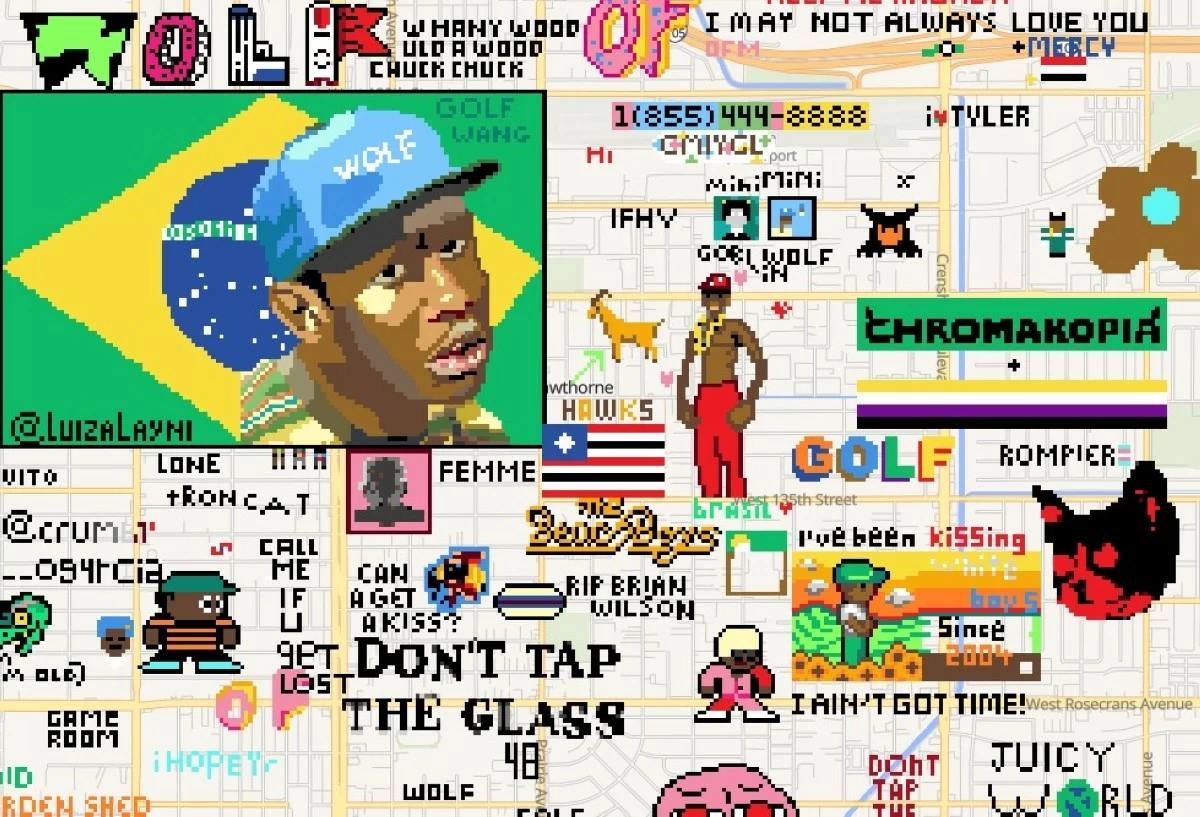 DON'T TAP THE GLASS Fans of Tyler, the Creator place tributes to the rapper over the map of California