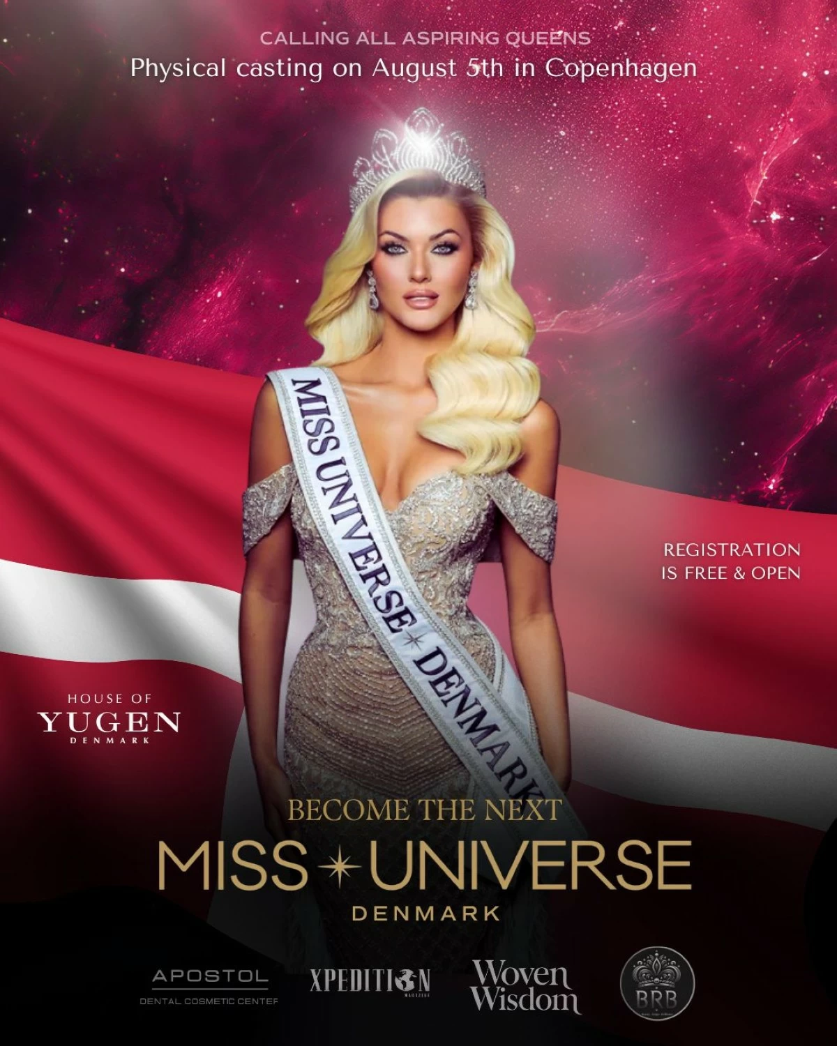 As soon as its franchise was announced, House of Yugen came out with an official poster calling for applicants to Miss Universe Denmark 2025.