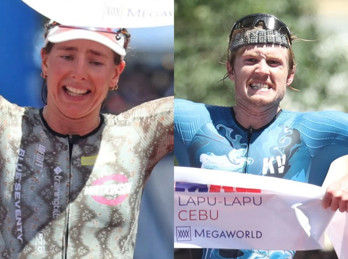 Amelia Watkinson, left, and Josh Ferris rule the IRONMAN 70.3 Lapu-Lapu