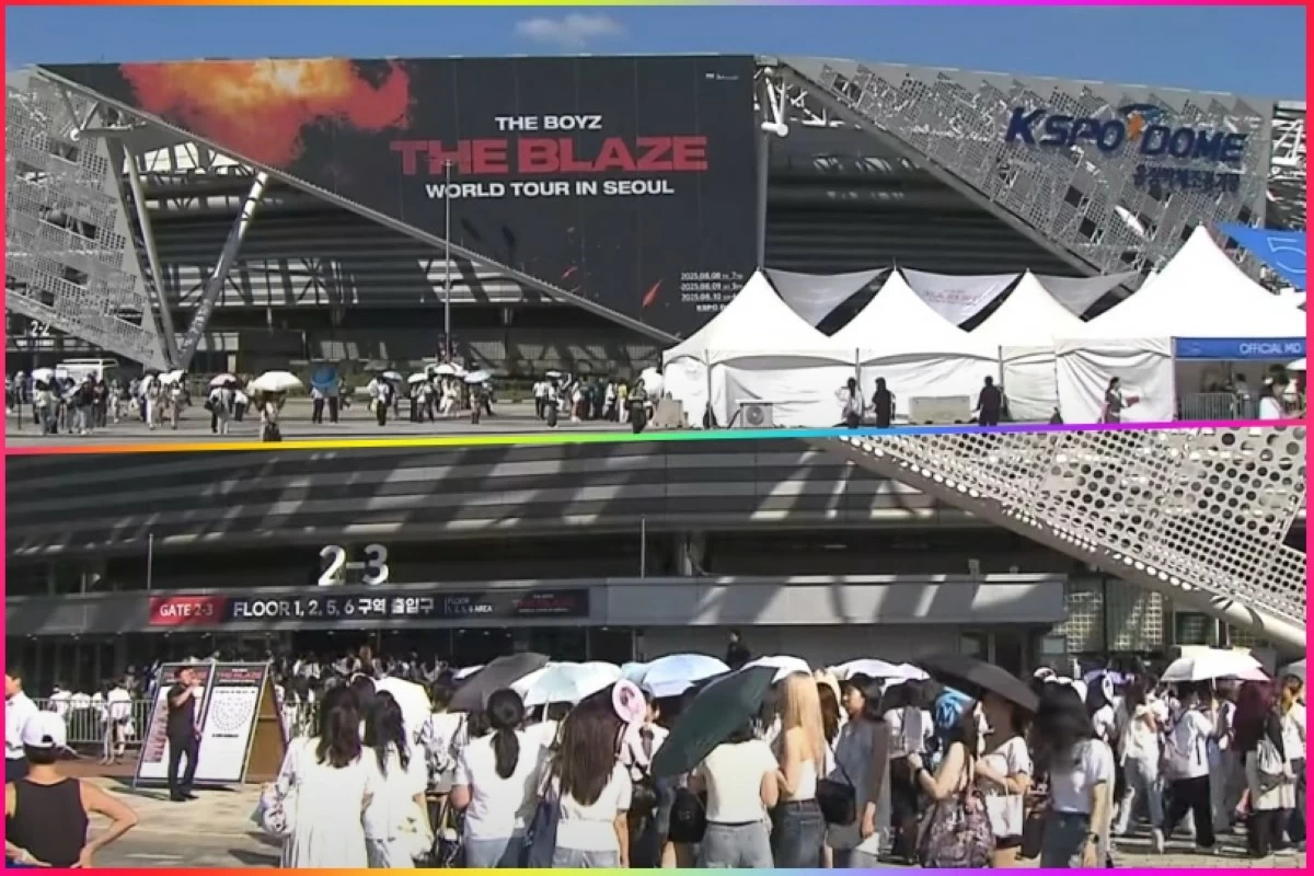 The situation outside the KSPO Dome in Seoul on Aug. 10 after a bomb threat was received (Screenshots from KBS News video on YouTube)