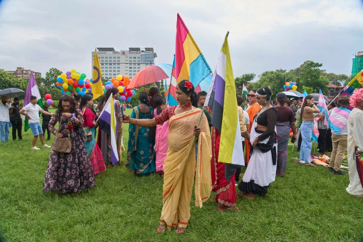 Participants get ready to take part in the Pride Parade in Kathmandu, Nepal, Sunday, Aug. 10, 2025. (AP Photo/Niranjan Shrestha)