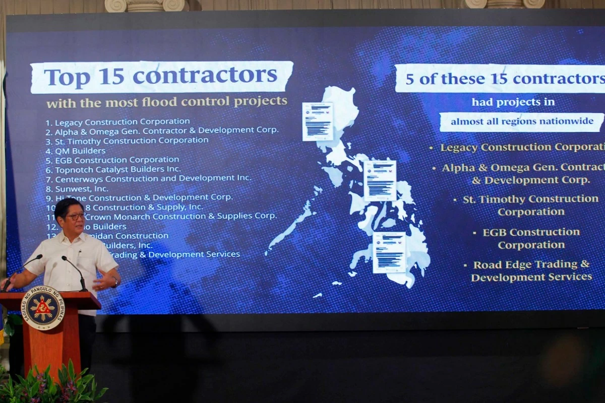 President Ferdinand R. Marcos Jr. bares key findings in the ongoing investigation of flood-control projects during a press conference at the Malacañan Palace on Aug. 11, 2025. (Mark Balmores)