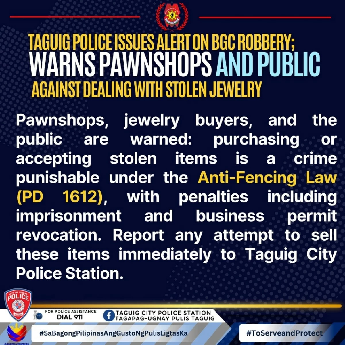 The warning by the Taguig police (Photo from Taguig police) 