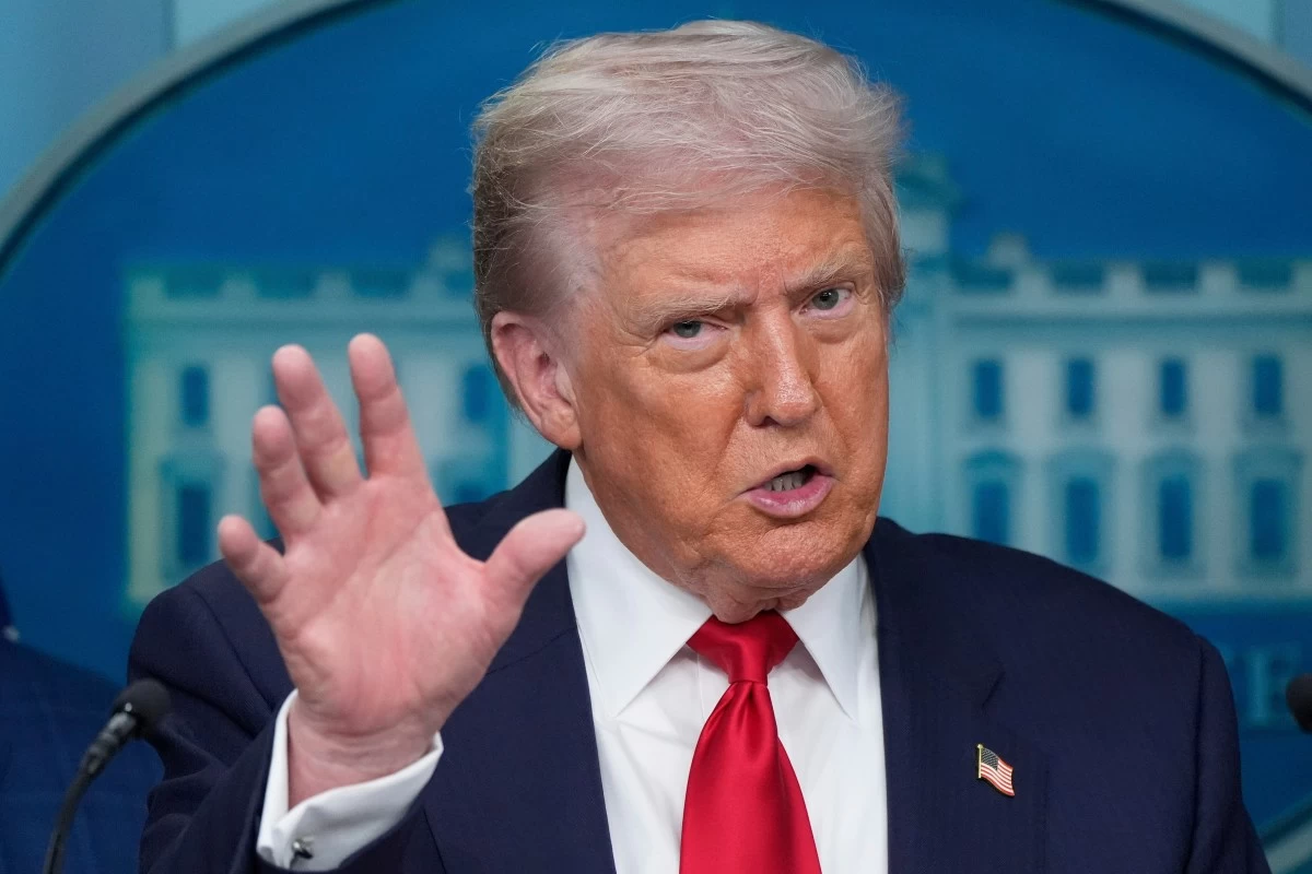President Donald Trump speaks with reporters in the James Brady Press Briefing Room at the White House, Monday, Aug. 11, 2025, in Washington. (AP Photo/Alex Brandon)