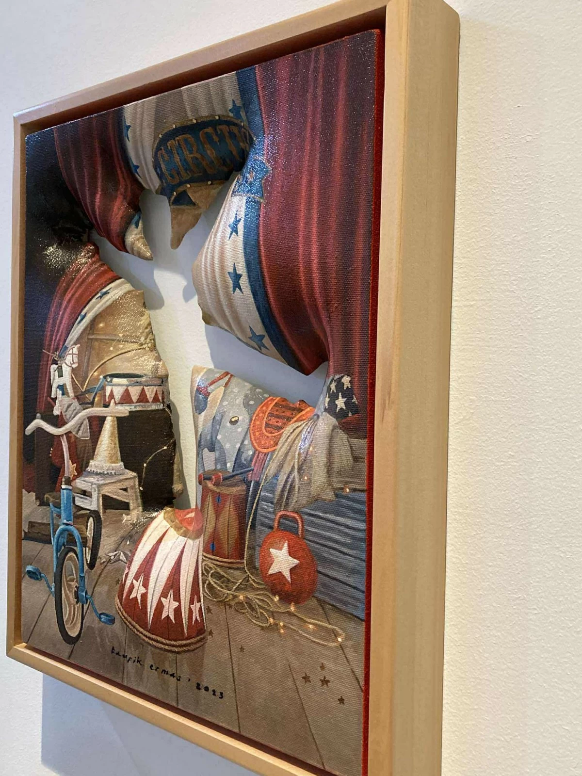 'NEITHER HERE NOR THERE: FAIRGROUND SERIES #8,' acrylic on modified canvas,19x15in, Taufik Ermas, 2023