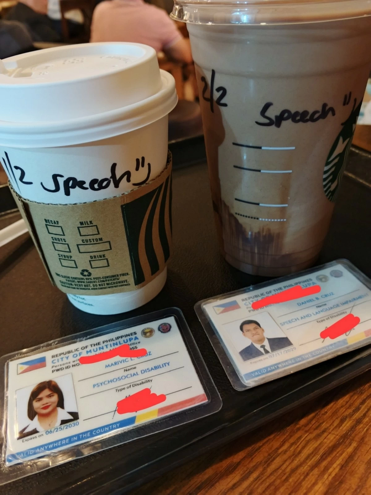 The Starbucks cups with 