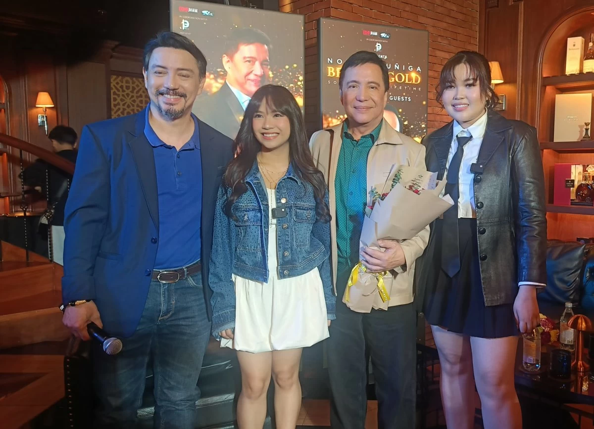 Singer Nonoy Zúñiga with his concert special guests (from left): Raymond Gorospe, young artists Isha Ponti and Andrea Gutierrez