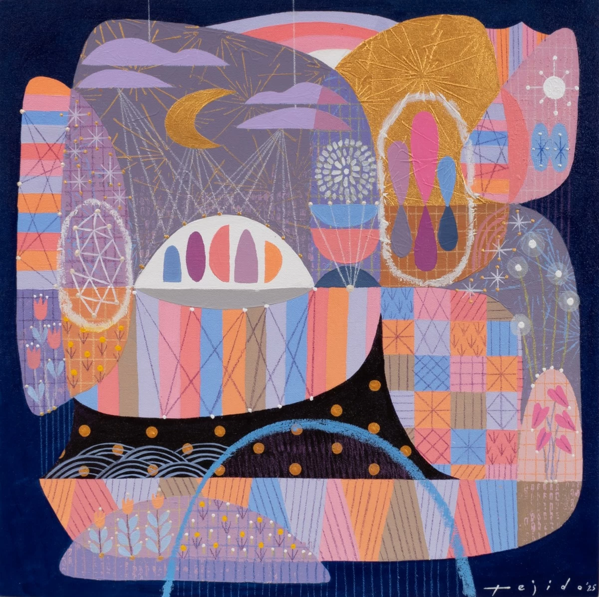 'THANKFUL FOR INNER STRENGTH,' 24x24 in, acrylic and oil on canvas, 2025