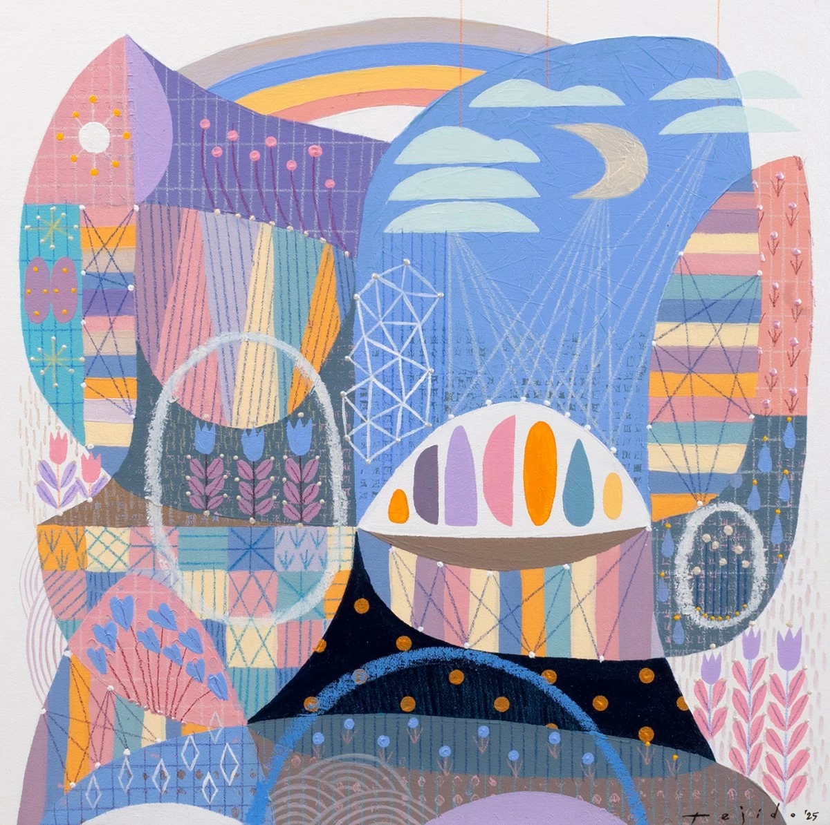 'THANKFUL FOR INTELLIGENCE,' 24x24 in, crylic and oil on canvas, 2025