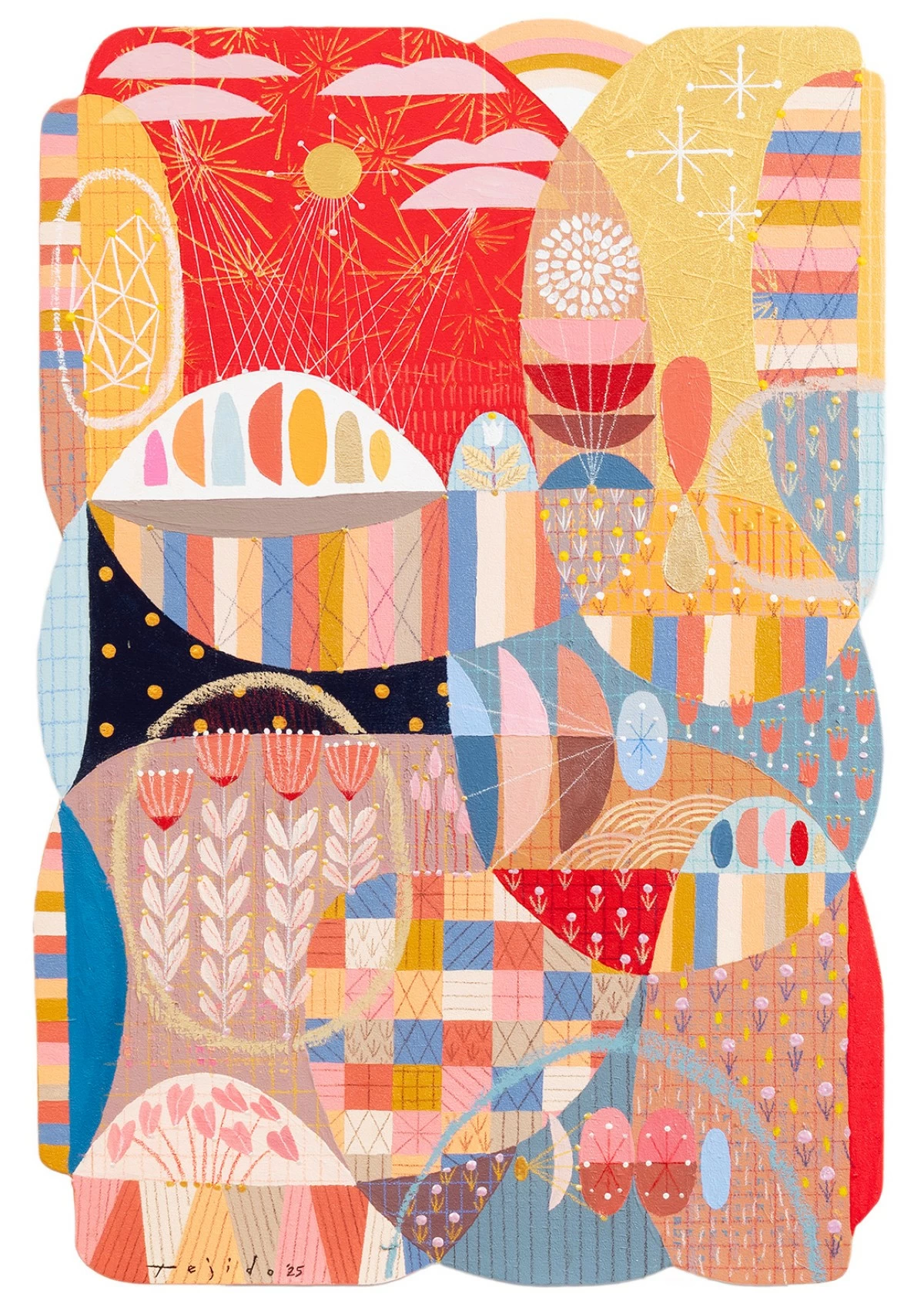 'THANKFUL FOR LOVE,' 36x24 in, acrylic and oil on shaped canvas, 2025