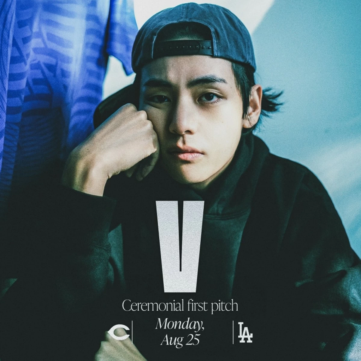 BTS' V (Photo from LA Dodgers' X account) 