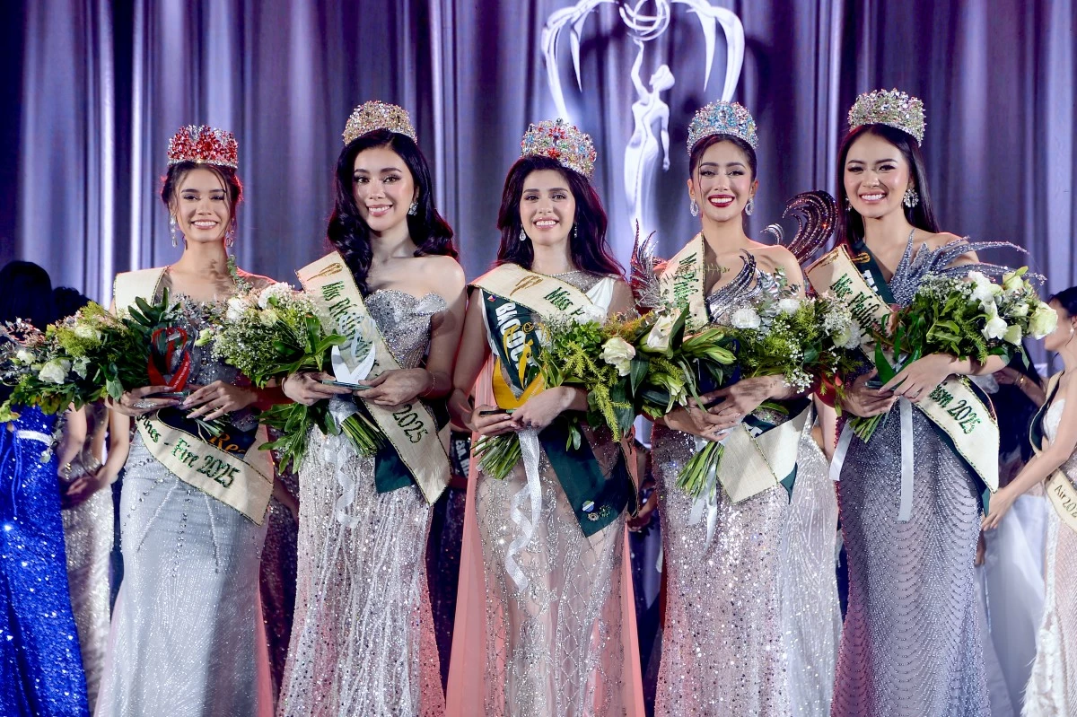 Miss Philippines Earth 2025 winners. From left: Miss Philippines Fire 2025, Miss Tallahassee, Florida USA, Jaymie Strickland; Miss Philippines Air 2025, Miss Antipolo CIty, Liz Mabao; Miss Philippines Earth 2025, Miss Bacoor, Cavite, Joy Barcoma;  Miss Philippines Water 2025,  Miss La Paz, Leyte, Angel Rose Tambal; and Miss Philippines Eco Tourism 2025, Talakag, Bukidnon, Kriezl Jane Torres. (JR Noses)
