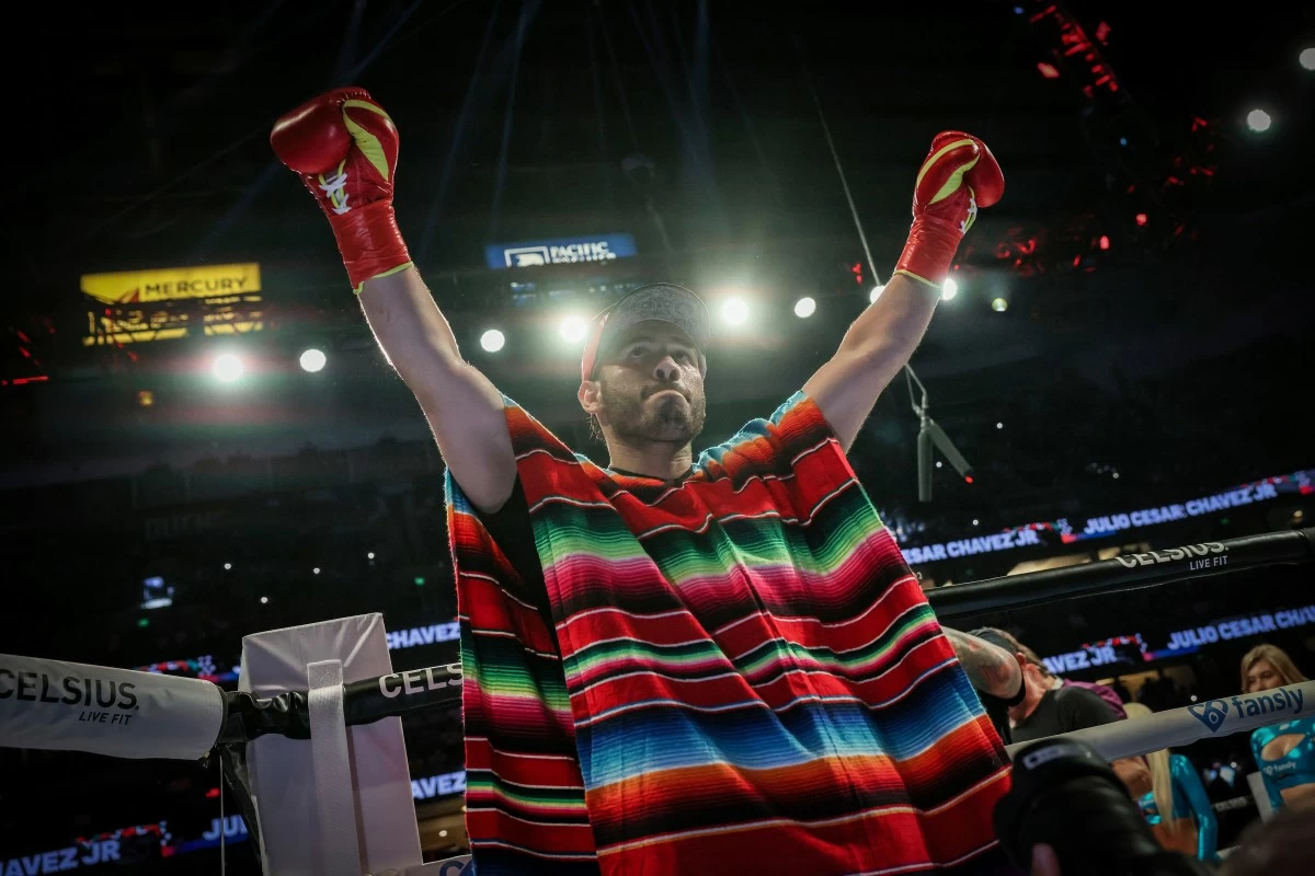 FILE - Julio Cesar Chavez Jr. arrives for his cruiserweight boxing match against Jake Paul, in Anaheim, Calif., June 28, 2025. (AP Photo/Etienne Laurent, File)