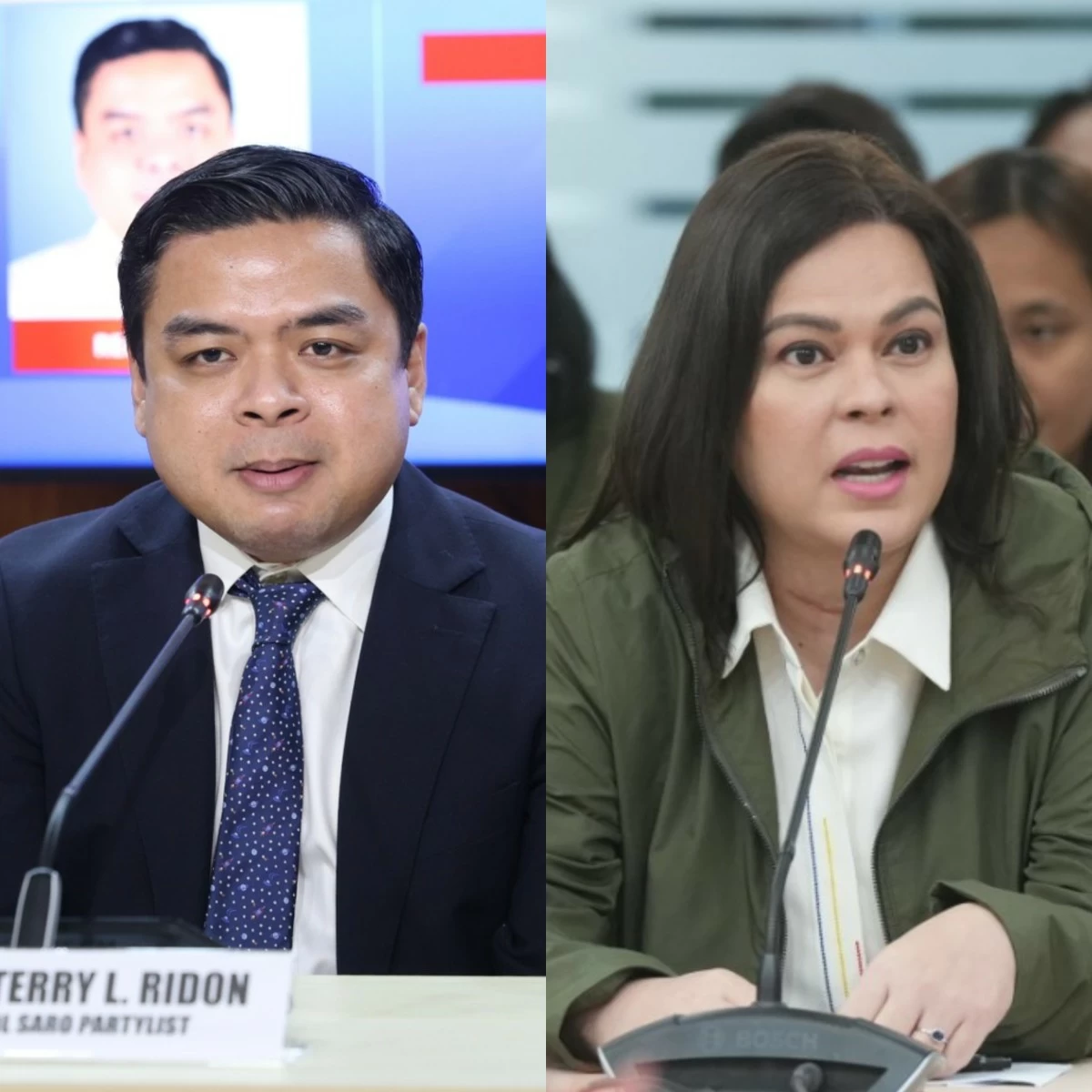 Bicol Saro Party-list Rep. Terry Ridon (left), Vice President Sara Duterte (PPAB)