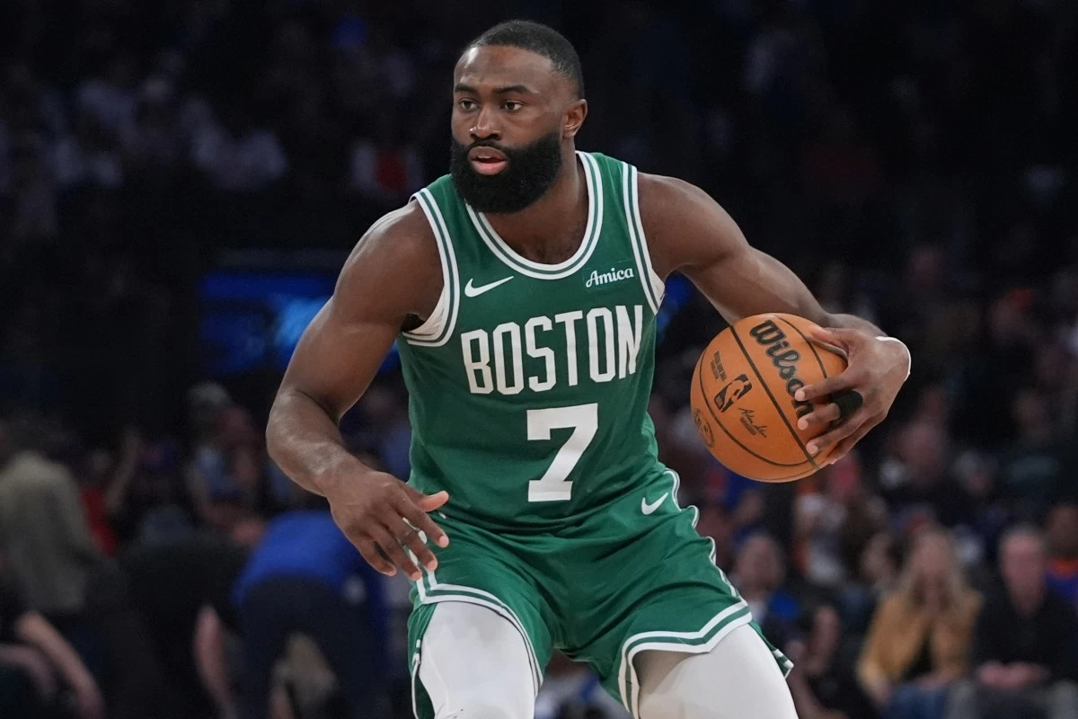 FILE - Boston Celtics' Jaylen Brown during the second half of Game 6 in the Eastern Conference semifinals of the NBA basketball playoffs against the New York Knicks, May 16, 2025, in New York. (AP Photo/Frank Franklin II, File)