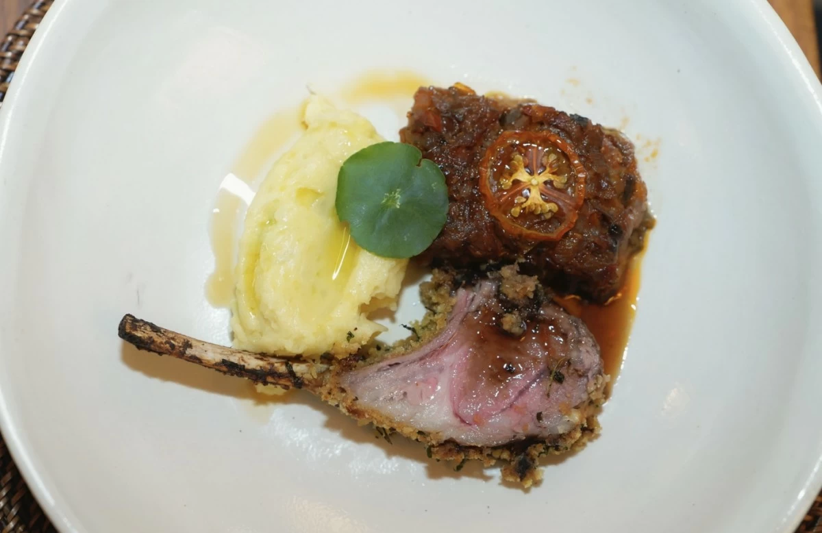 Lamb Loin Chops with Mashed Potatoes and Eggplant Ladera