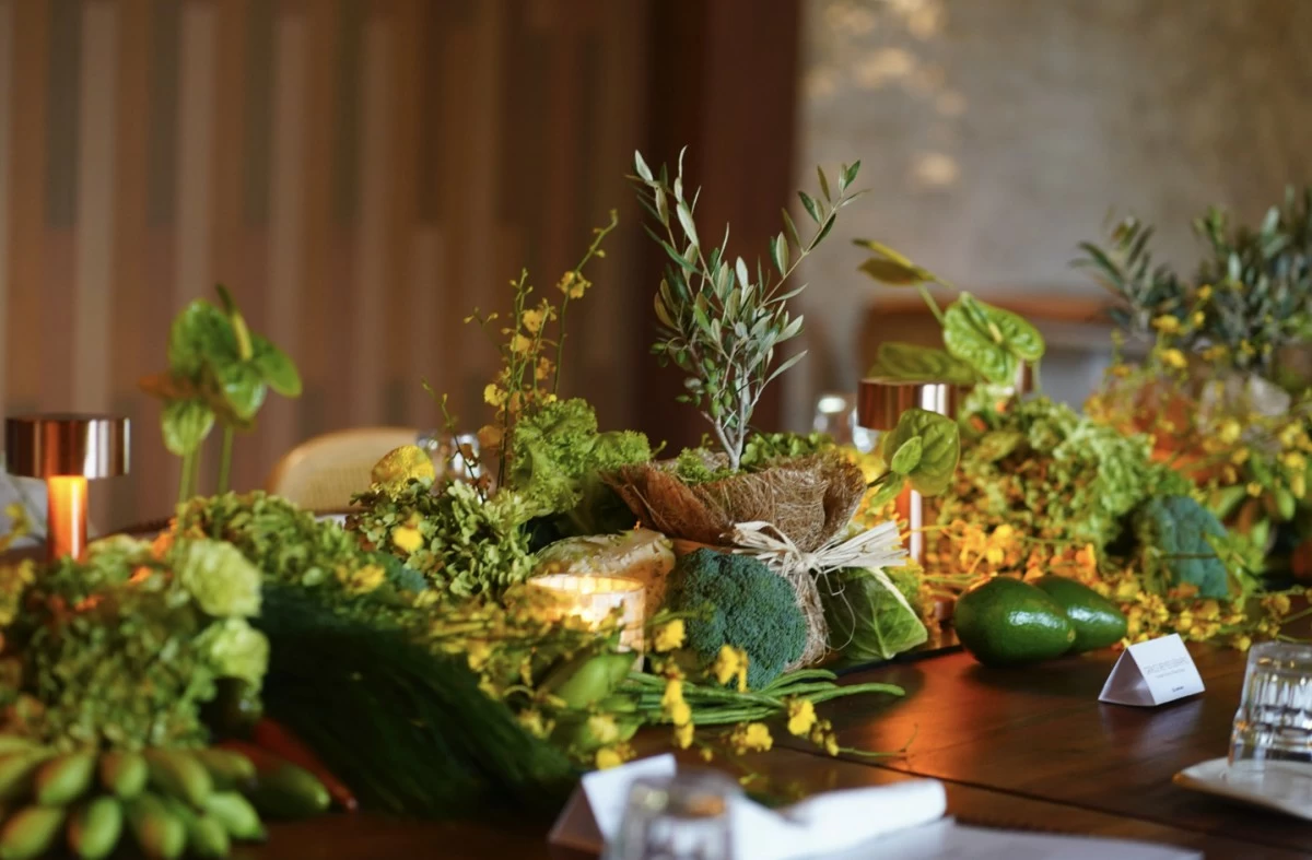 True to its mission, everything on the table—from pine trees to vegetables and fruits—was something guests could take home.