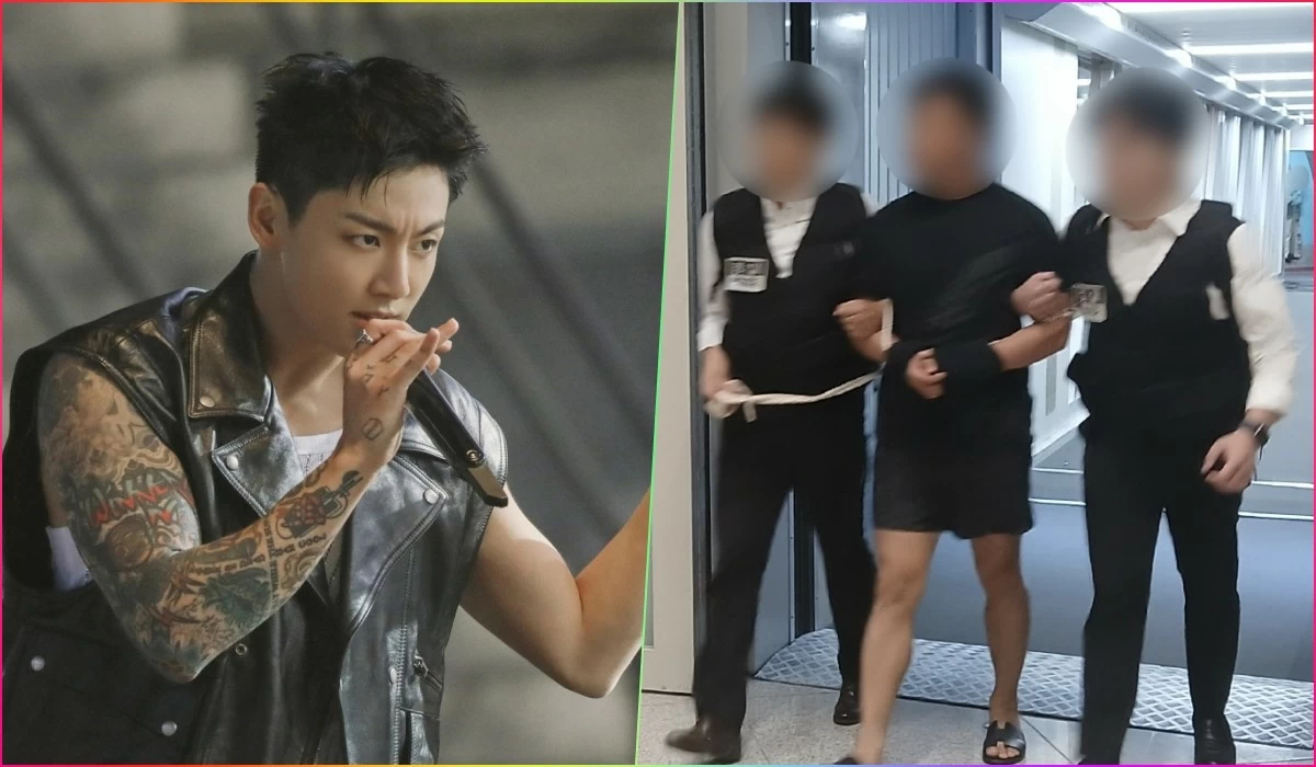 BTS' Jungkook (left) and the leader of a hacking organization at Incheon International Airport on Aug. 22 (Weverse, Korea's Ministry of Justice) 