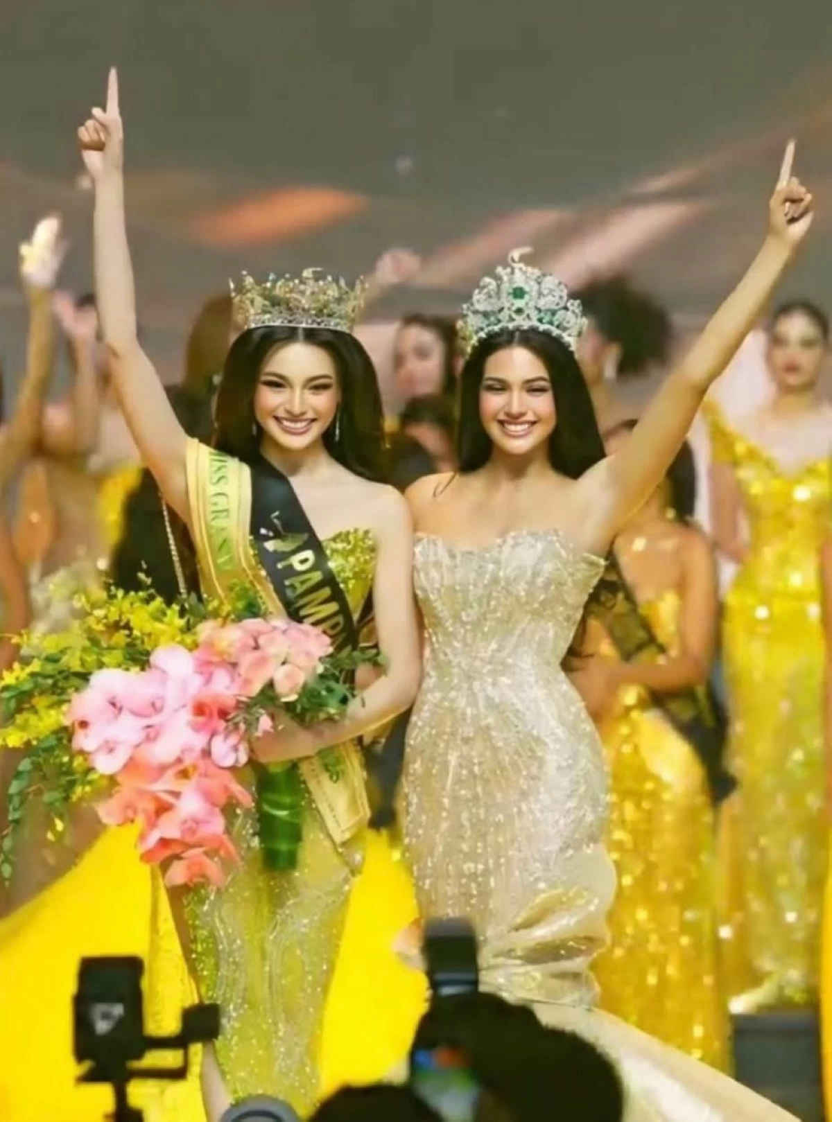 Newly-crowned Miss Grand International 2025 Emma Mary Tiglao with Miss Grand International 2025 Christine Juliane Opiaza. (Facebook)


