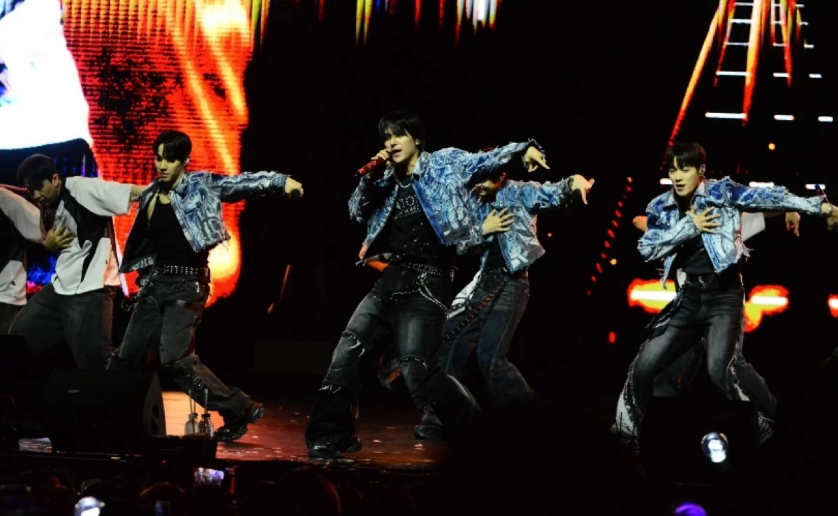 K-pop boy band Highlight performing at their 