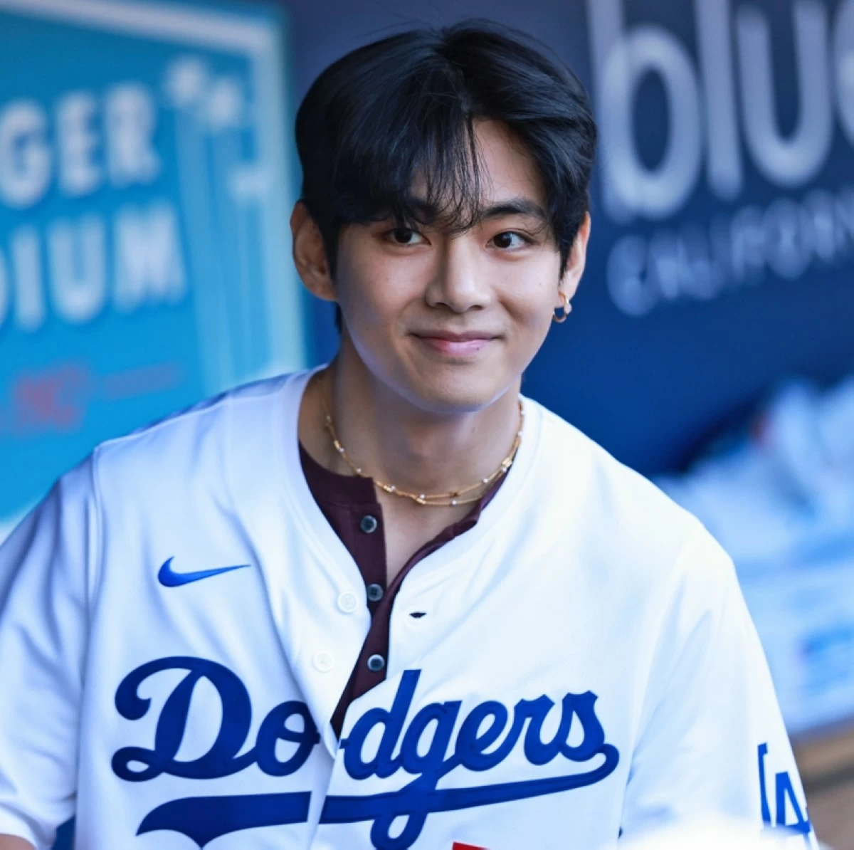 BTS' V at Dodger Stadium (Photo: MLB on X) 
