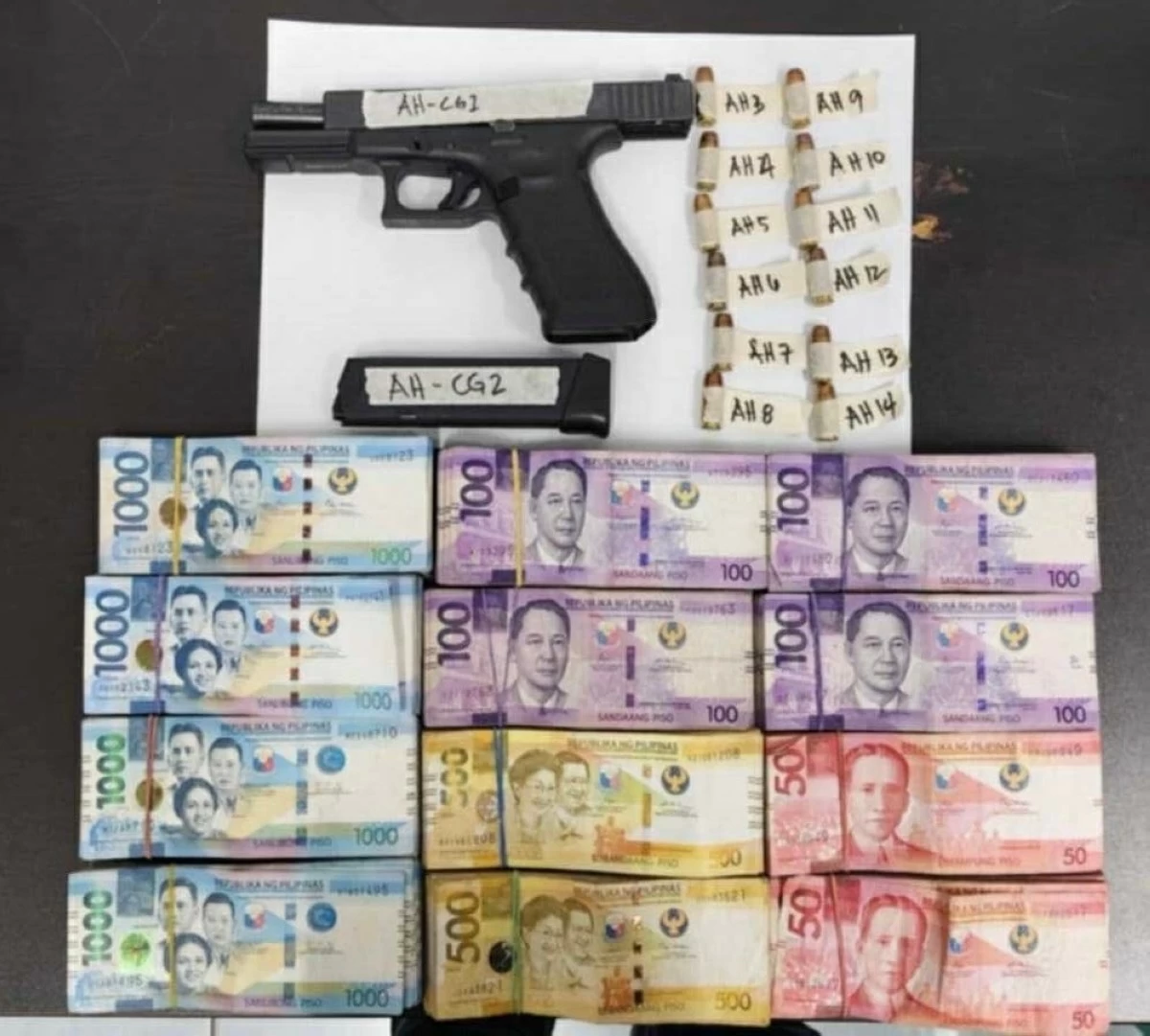 Swift action by Bulacan police led to the arrest of three suspects, including a former policeman, minutes after a robbery incident in Sta. Maria. The stolen P550,000 cash, a Glock 22 Gen. 4 cal. .40 pistol with 12 bullets, and the getaway motorcycle were recovered. (Bulacan PPO)