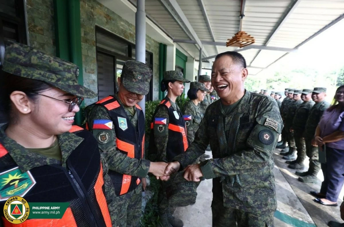 Philippine Army chief Lt. Gen. Antonio Nafarette is all smiles as he met personnel of the 7th Infantry Division (7ID) at Fort Ramon Magsaysay in Palayan City, Nueva Ecija on Aug. 6, 2025. 