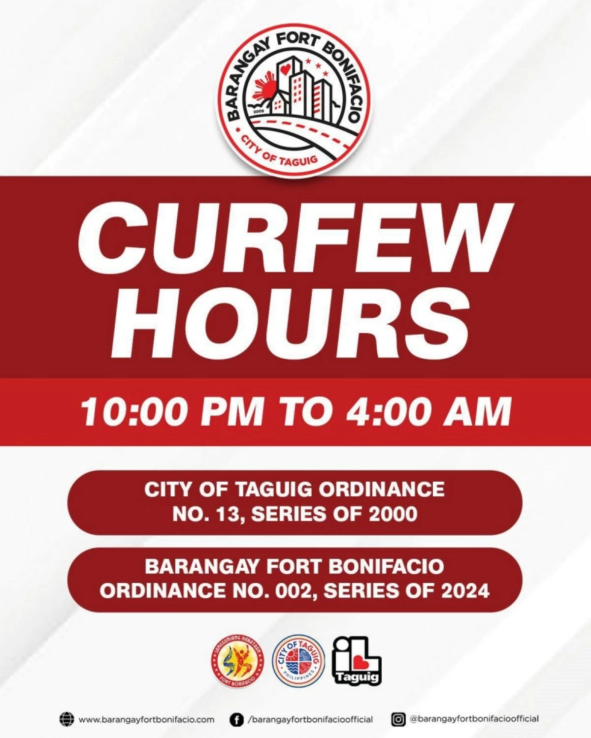 The curfew announcement by Barangay Fort Bonifacio in Taguig (Photo from Barangay Fort Bonifacio's Facebook page) 