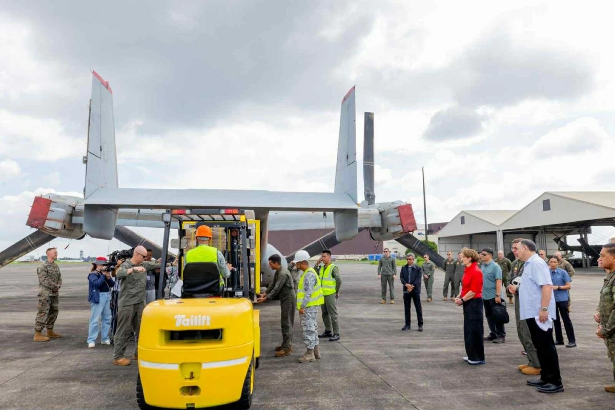 US Ambassador to the Philippines MaryKay Carlson and Defense Secretary Gilberto Teodoro Jr. at the Clark Air Base with Filipino and American service members on Saturday, Aug. 2, 2025. (Photo from the US Embassy in Manila)
