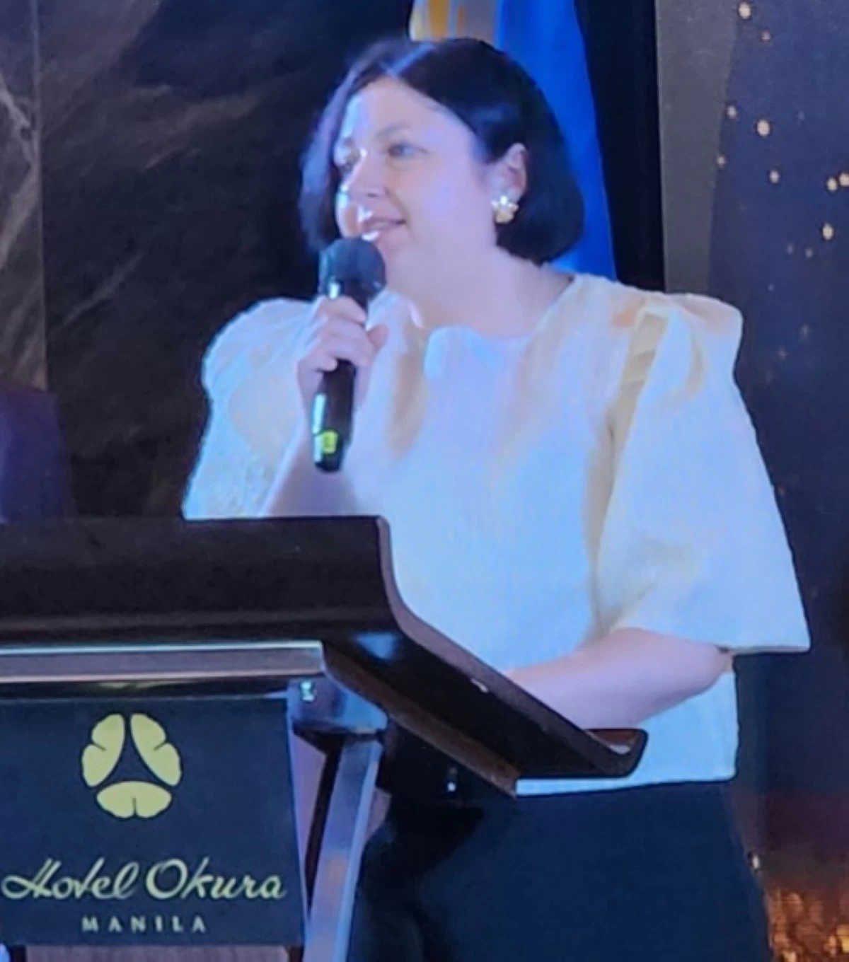 Ukraine Ambassador to the Philippines Yuliia Fediv delivers her keynote address during Ukraine’s 34th Independence Day celebration in Manila.