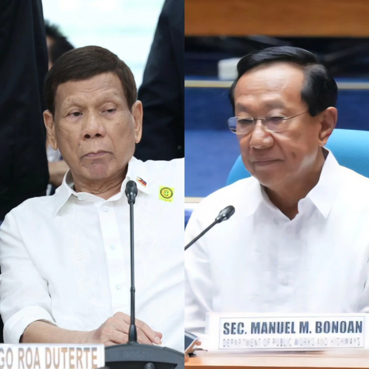 Former president Rodrigo Duterte (left), former DPWH secretary Manuel Bonoan (PPAB)