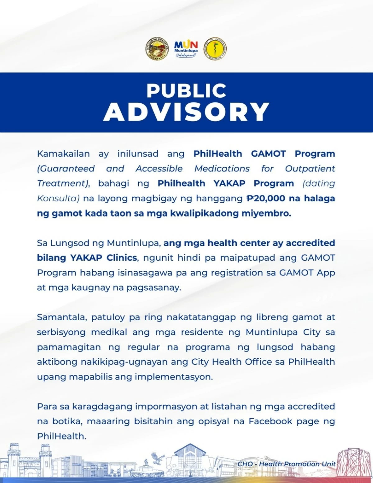 The advisory from the Muntinlupa City Health Office (Photo from the Muntinlupa City Health Office)