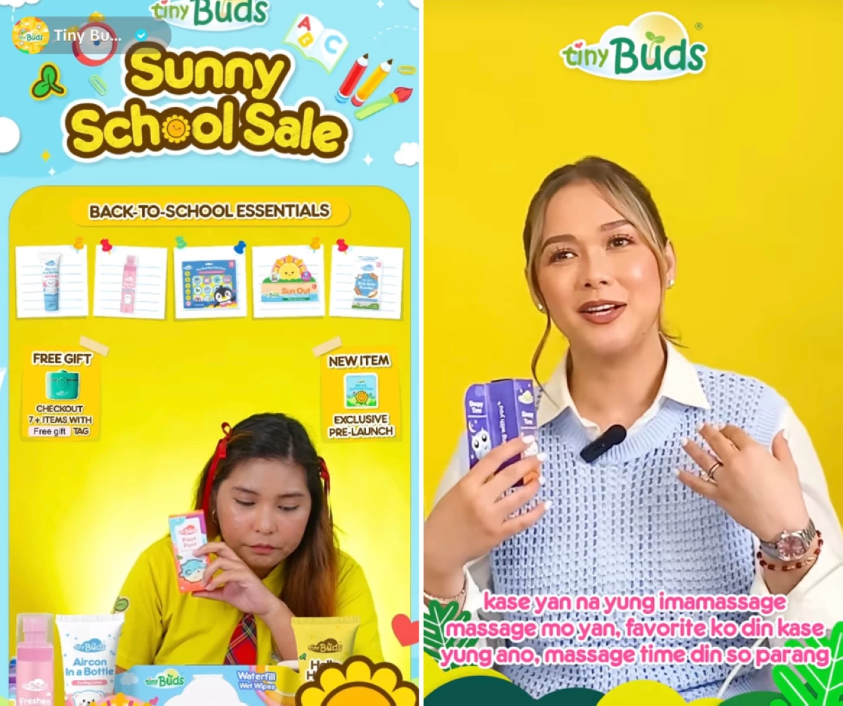 Tiny Buds connects directly with parents through TikTok Shop Live, with engaging content creators and appearances from familiar faces like Maja Salvador.