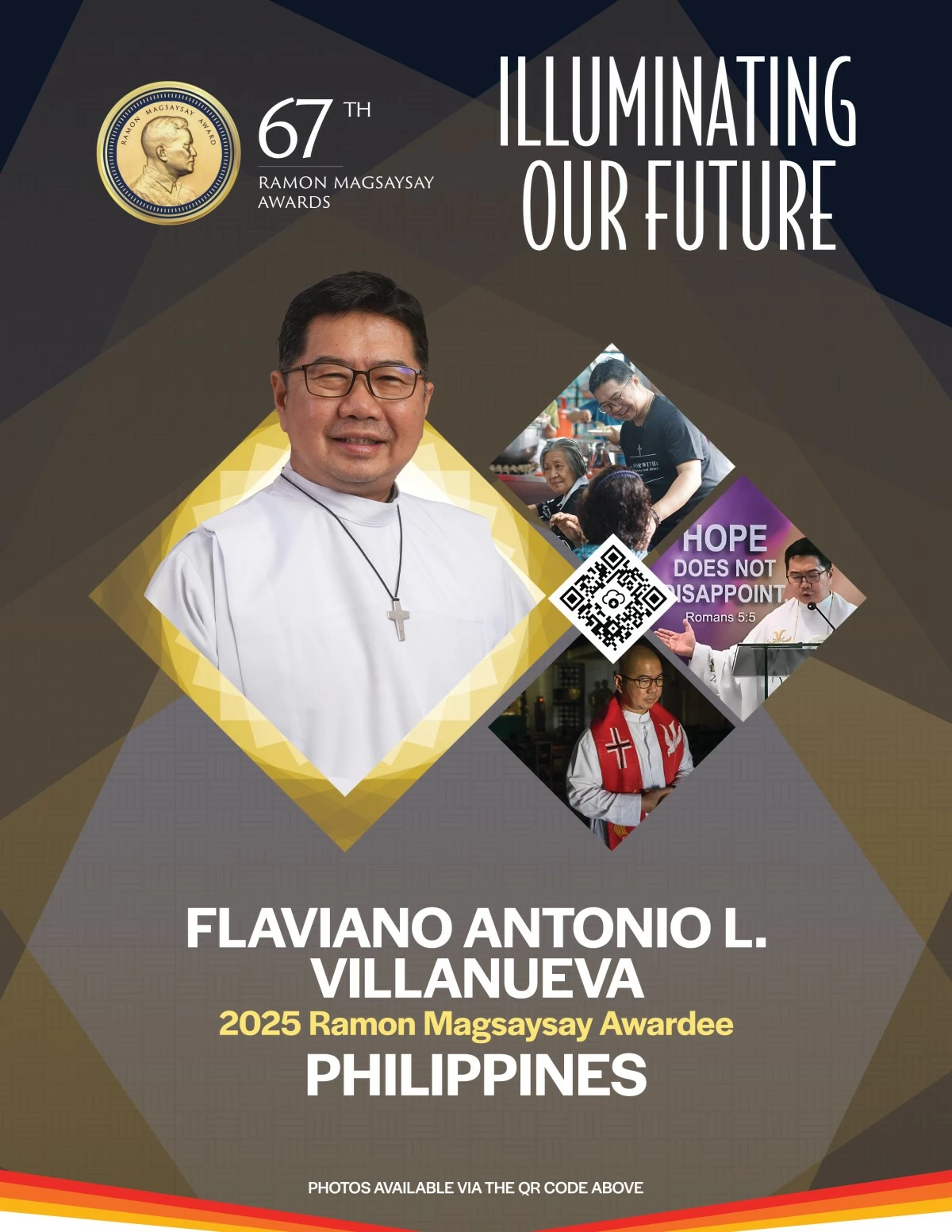 The 2025 Ramon Magsaysay Award honors Fr. Flaviano Antonio L. Villanueva for his lifelong mission of upholding the dignity of the poor and oppressed—living proof that in serving the least, all are restored. (Photo courtesy of RMAF)
